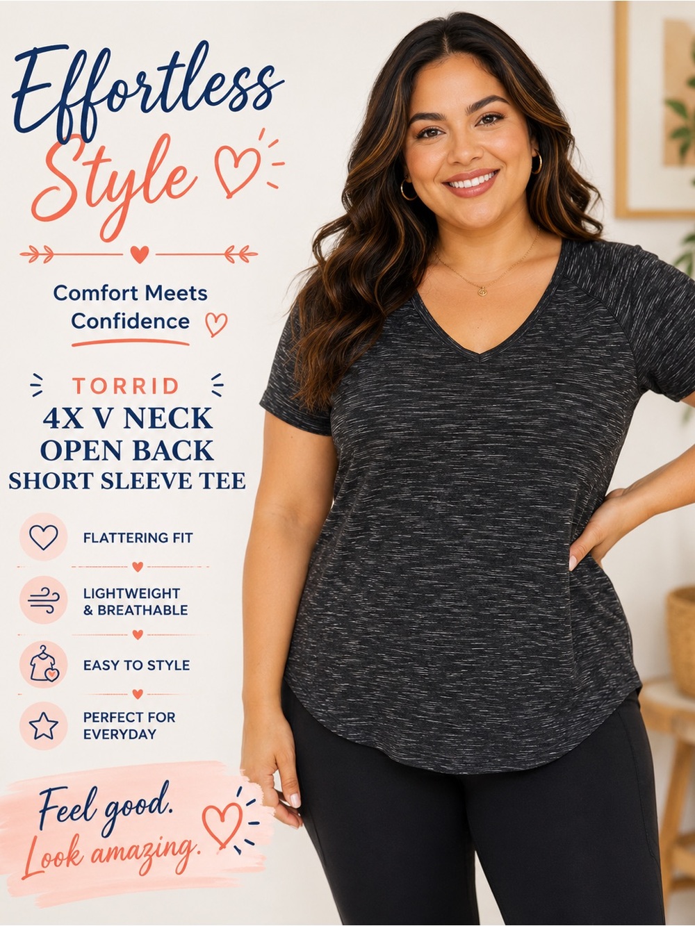 Torrid 4X V Neck Open Back
Short Sleeve Tee